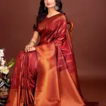Maroon Banarasi silk Saree With Blouse Piece